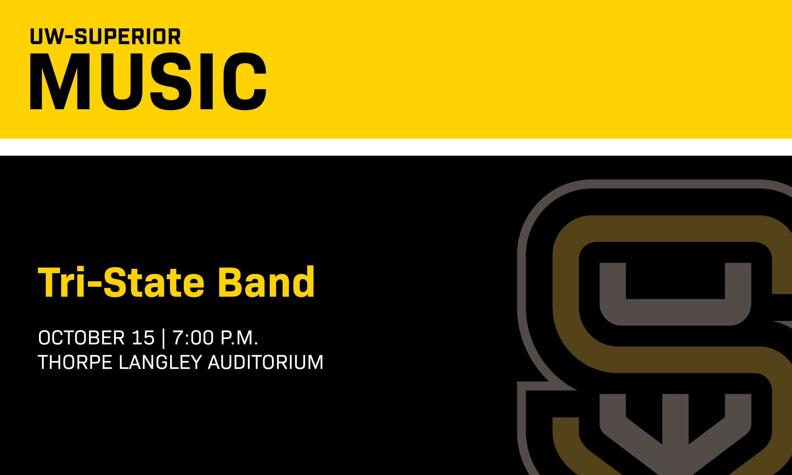 UW-Superior Music event poster for Tri-State Band on October 15 at Thorpe Langley Auditorium.