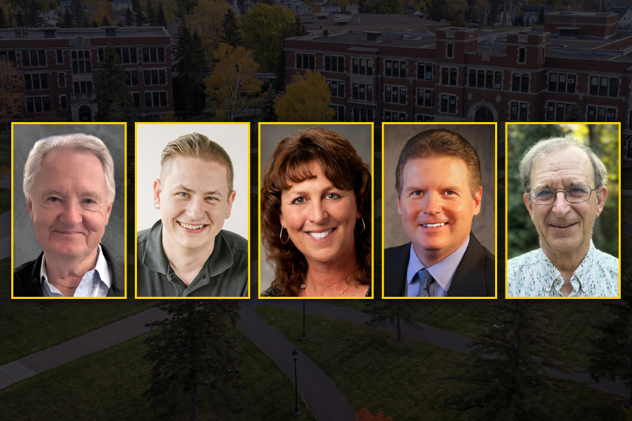 Five adults, three men and two women, are shown in individual headshot photos with yellow borders.