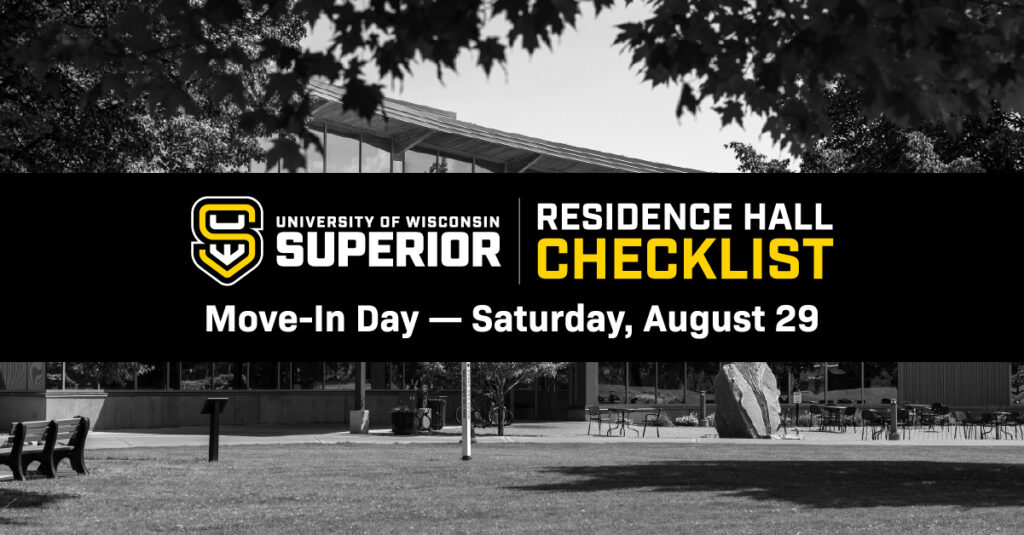 University of Wisconsin Superior residence hall checklist banner with move-in date: August 29.