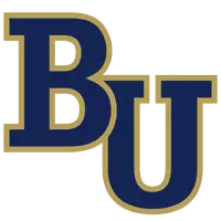 The image shows the letters BU in bold, dark blue font with a gold outline.