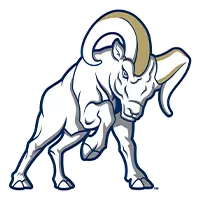 Stylized illustration of a white ram with large, curved golden horns, facing forward and pawing the ground, appearing strong and determined.