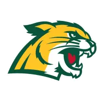 Logo of a wildcat head in profile, colored yellow with green outlines and white accents, showing its open mouth with sharp teeth and a red tongue, expressing an aggressive or fierce expression.
