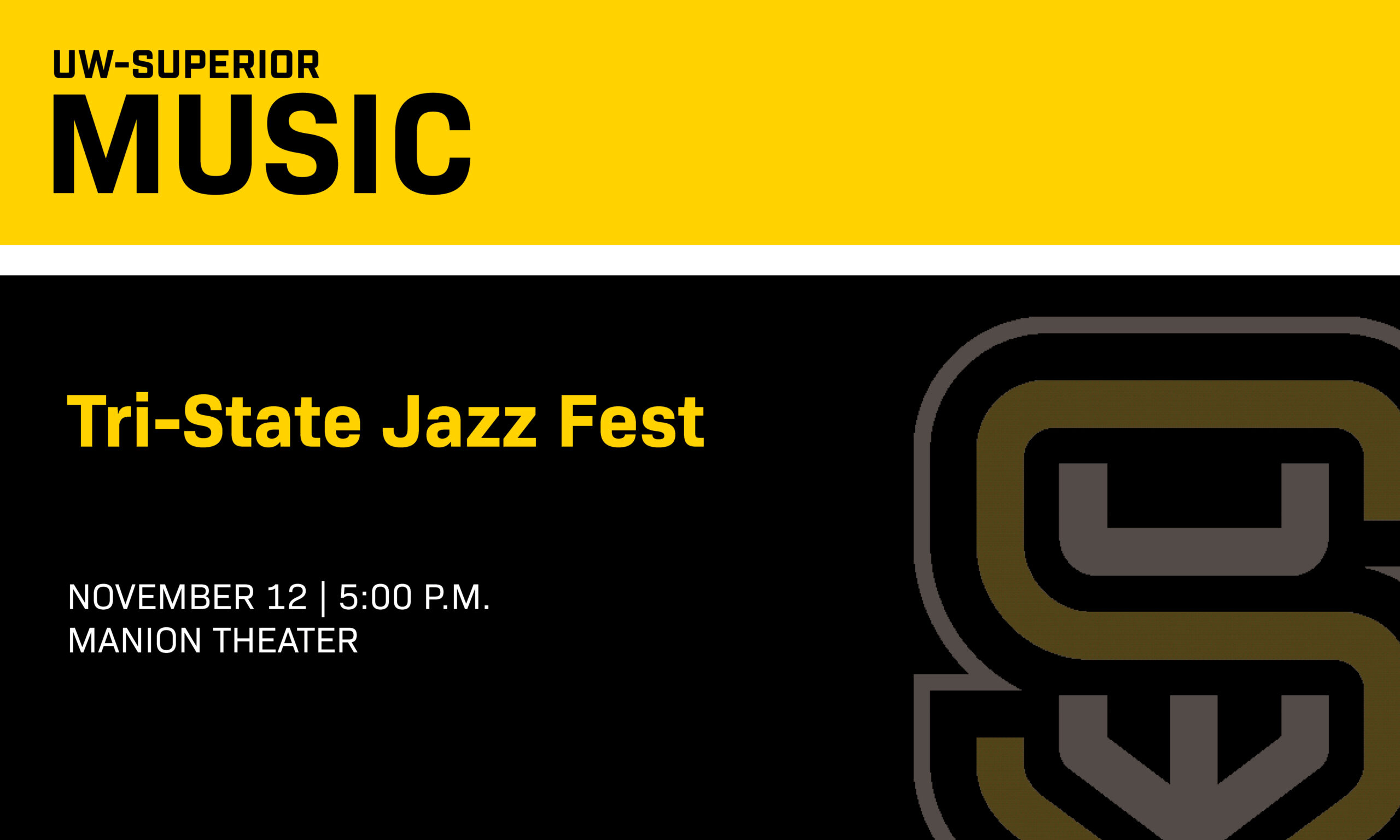Event poster for the UW-Superior Tri-State Jazz Fest on November 12 at 5:00 P.M. in Manion Theater.
