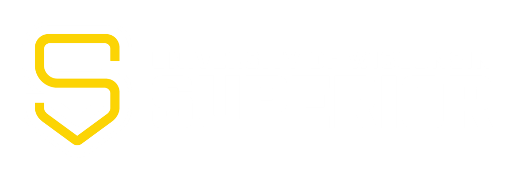 Logo of University of Wisconsin–Superior featuring a bold yellow S outline and the words University of Wisconsin Superior in white capital letters on a light gray background.