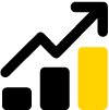 A stylized icon showing a bar chart with three bars rising up to indicate growth.