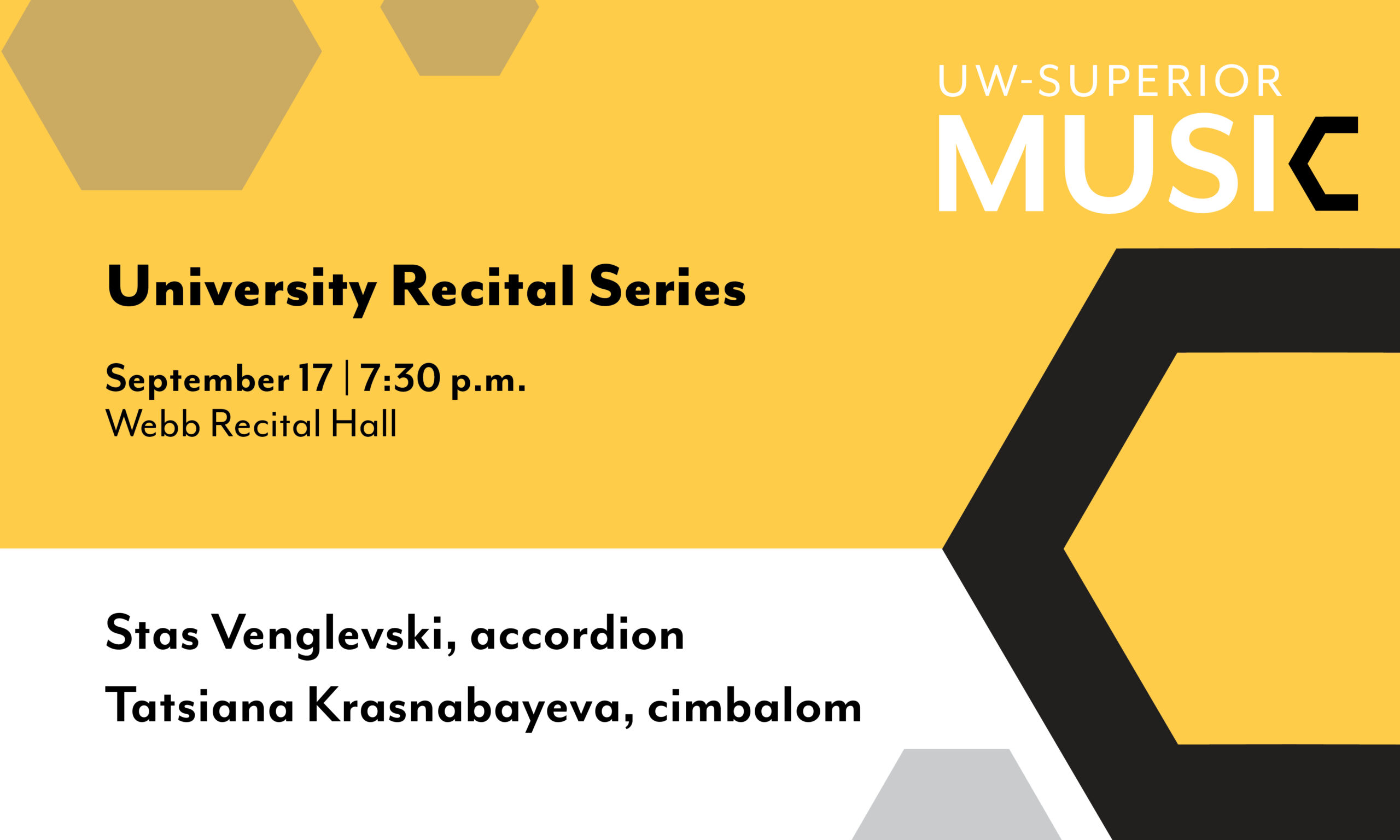 The University of Wisconsin-Superior Music Department will open its 2024-2025 season with Stas Venglevski, accordion, and Tatsiana Krasnabayeva, cimbalom, on Tuesday, September 17, at 7:30 p.m. in Webb Recital Hall